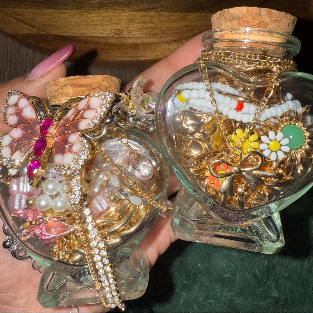Heart-Shaped Glass Jars with Jewelry Accents